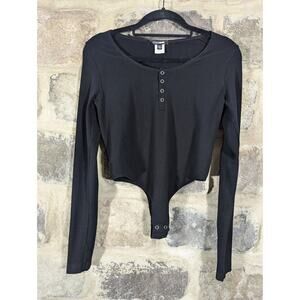 Fashion Nova Body Suit Woman's Medium Black Henley Basic Minimalist‎ Gothic